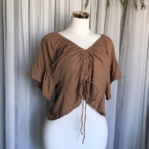 Oversized Front Tie Ruched Top
